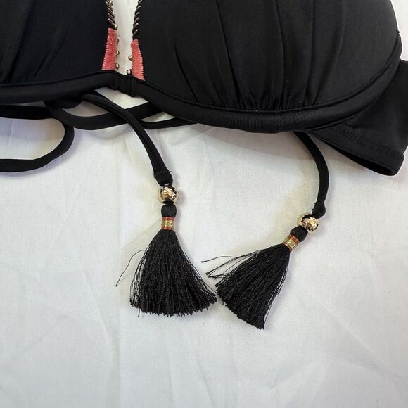 Victorias Secret Padded Bikini Top Black with Embroidered Detail Size 34B - Picture 2 of 7